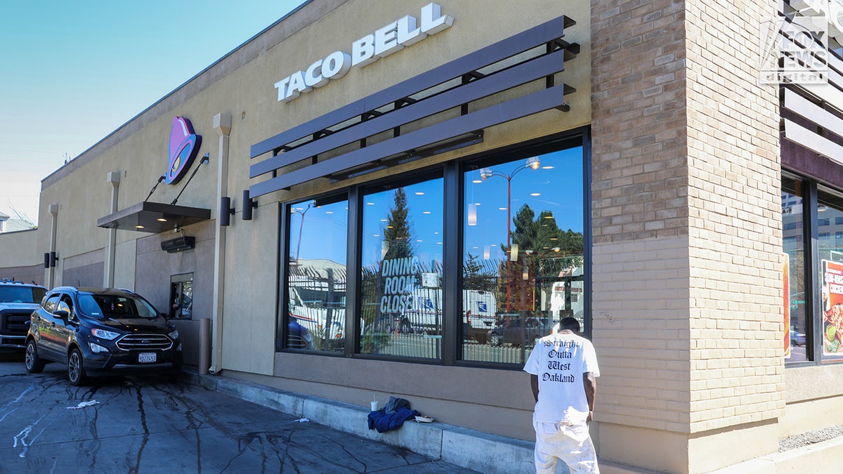 An exterior view of a Taco Bell restaurant on Telegraph Avenue