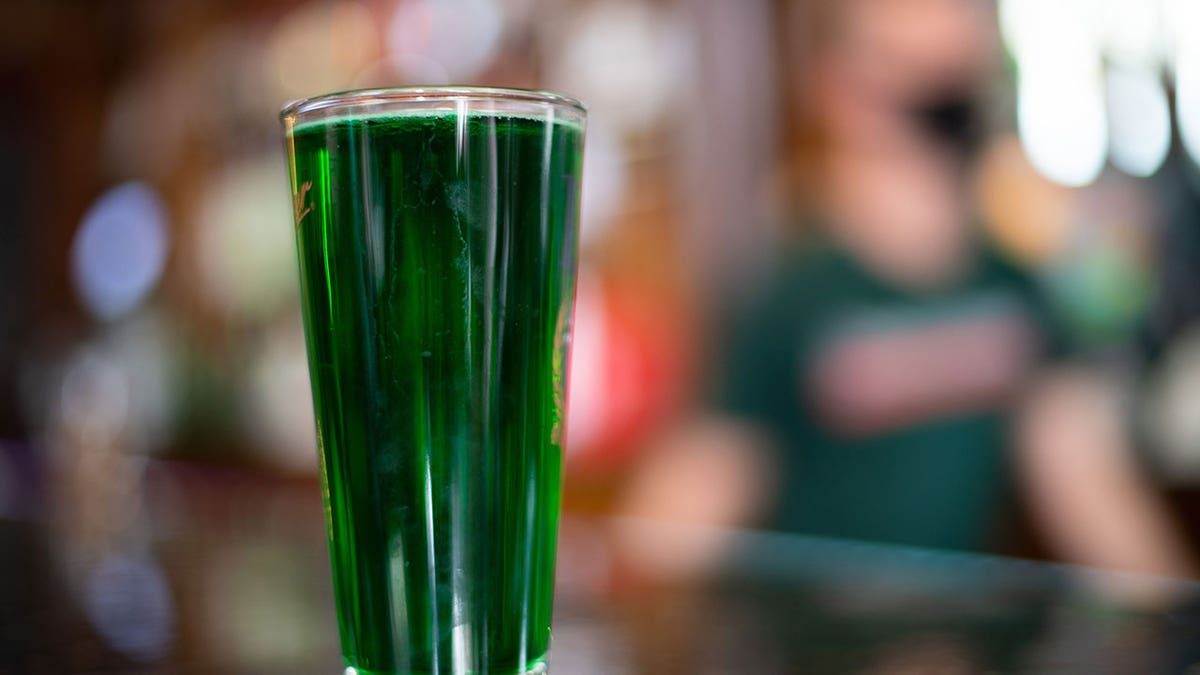 Green beer on counter
