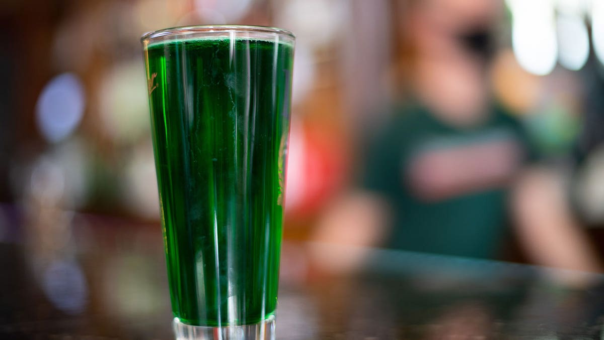 Green beer on counter