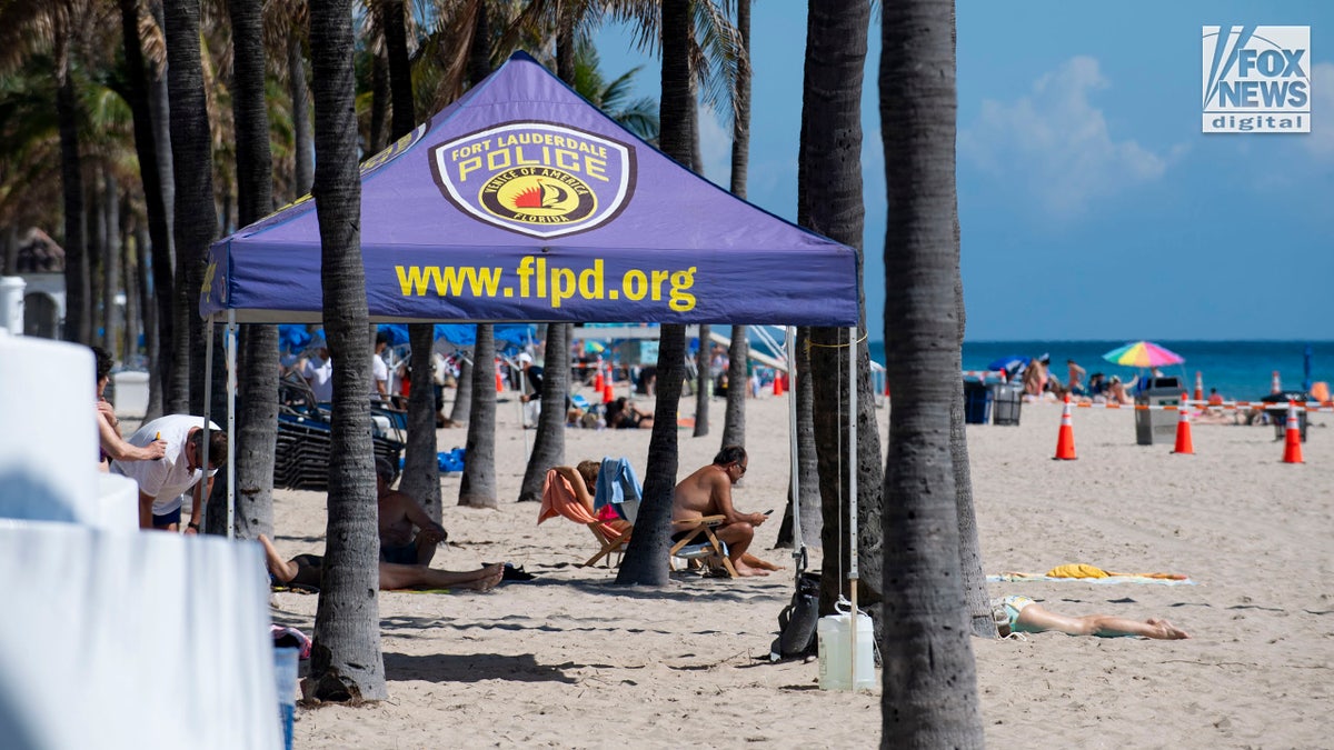 A local police tent is seen on Fort Lauderdale Beach