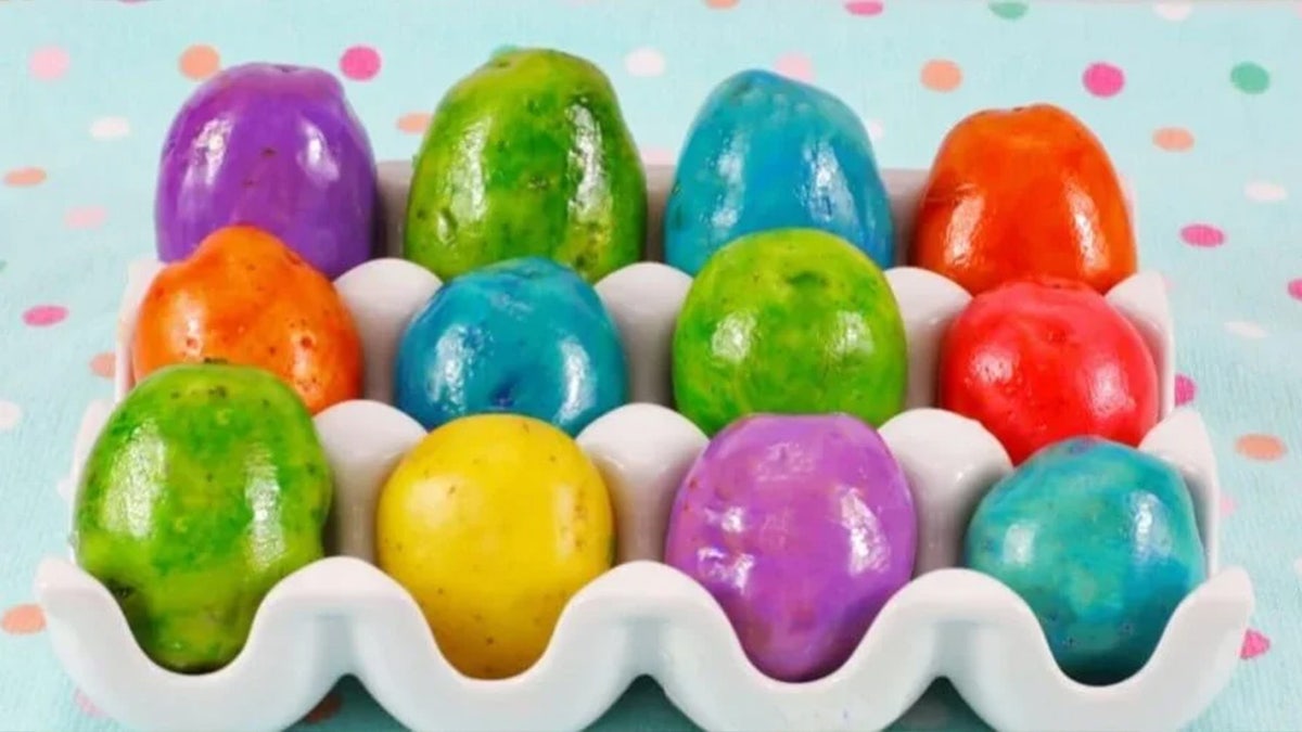 Potatoes made to look like colorful easter eggs