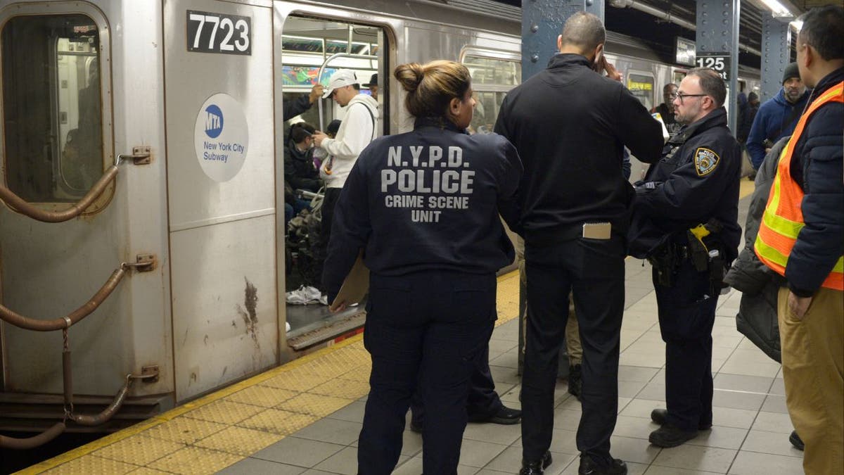 NYPD Transit officers on the 125th Street platform after a person was pushed into the path of a train.