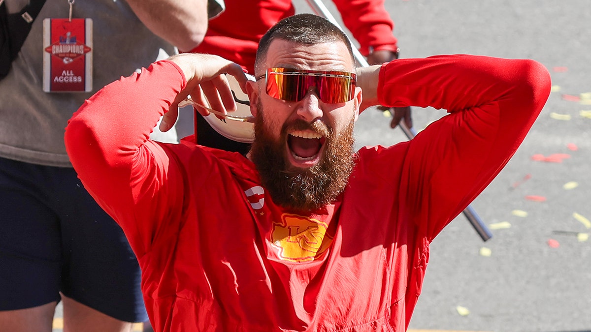 Travis Kelce at Super Bowl parade