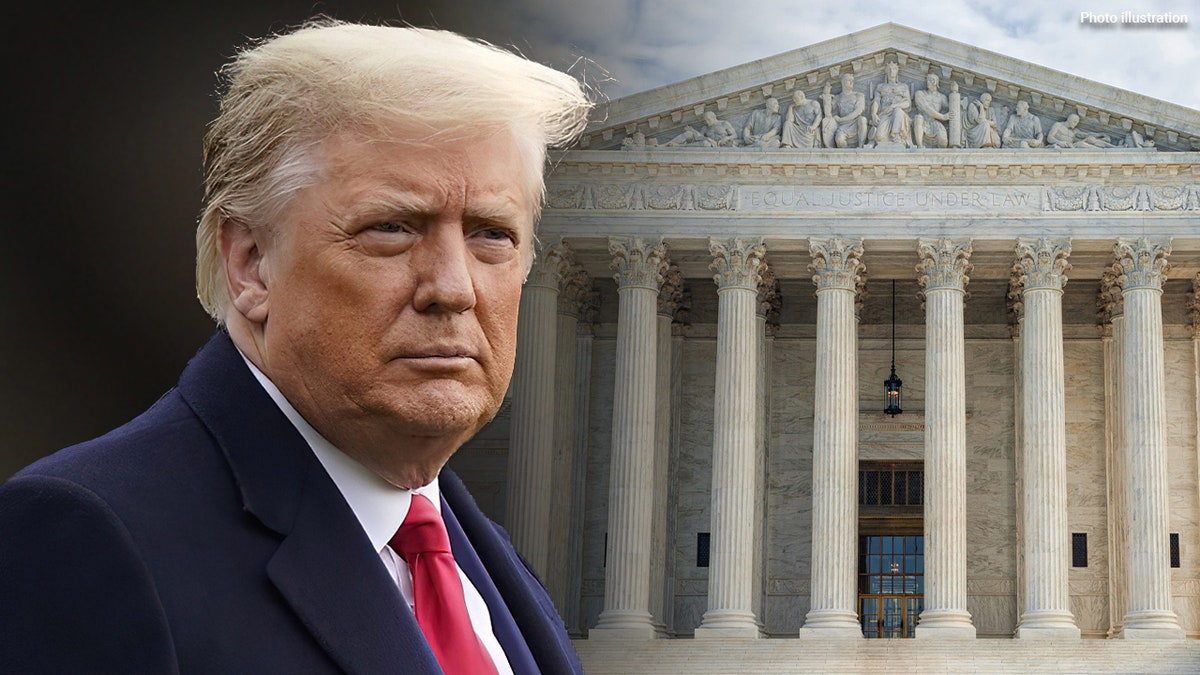 Former President Donald Trump and the exterior of the US Supreme Court building