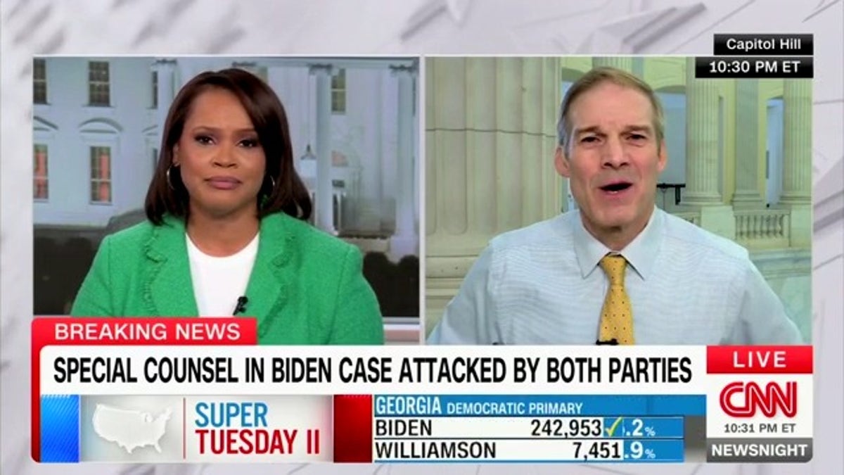 Screenshot of Jim Jordan outraged by CNN anchor question