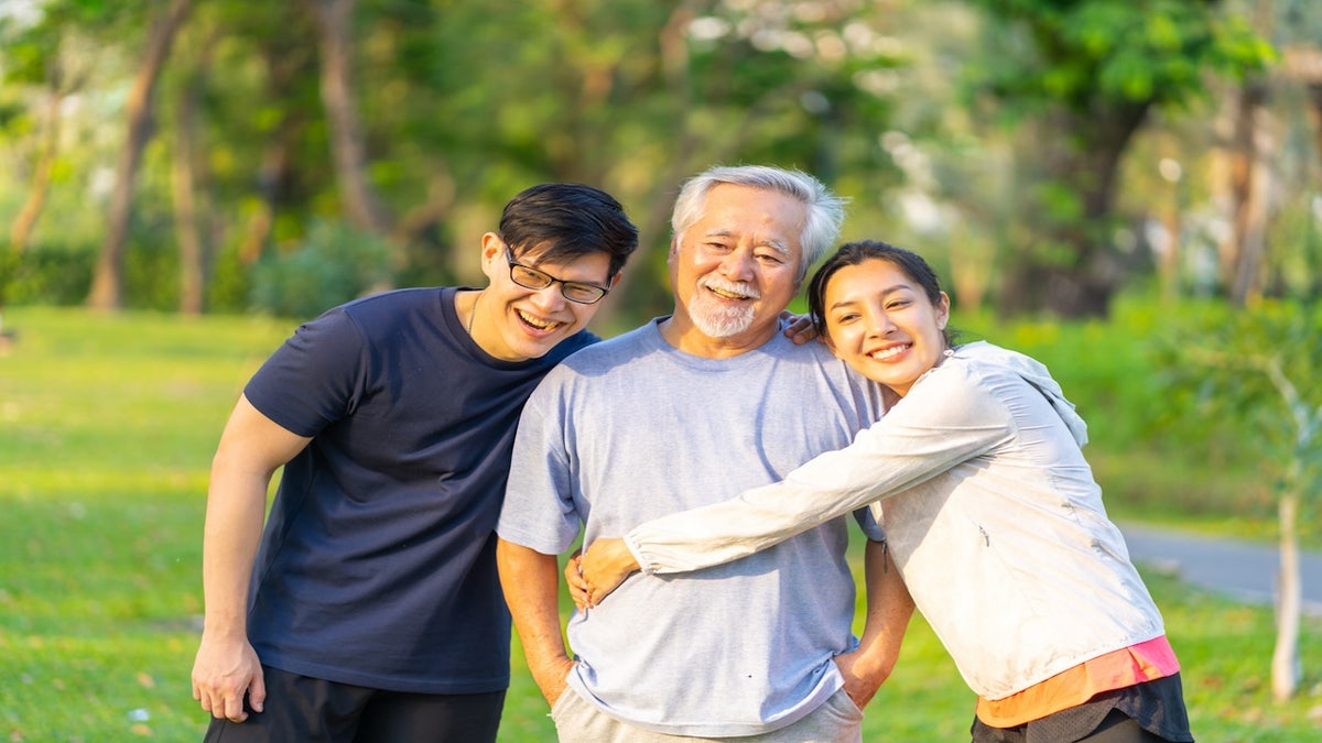 Asian elderly man with children