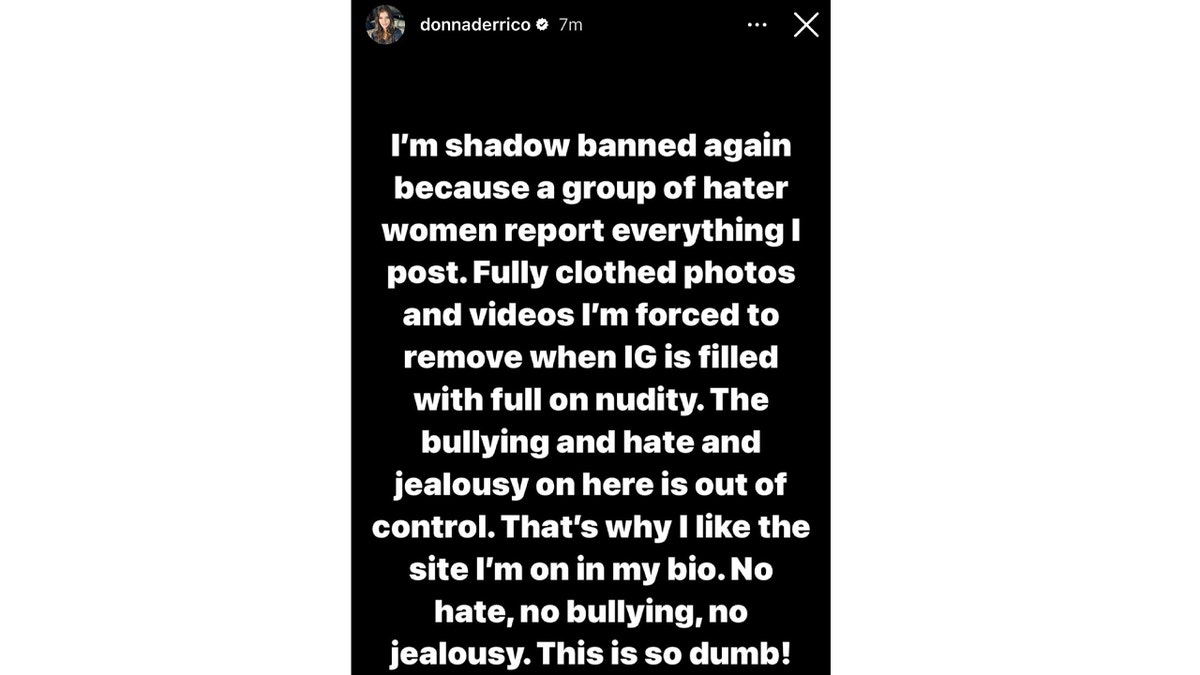 Donna D'Errico claimed hater women had her shadow banned on Instagram