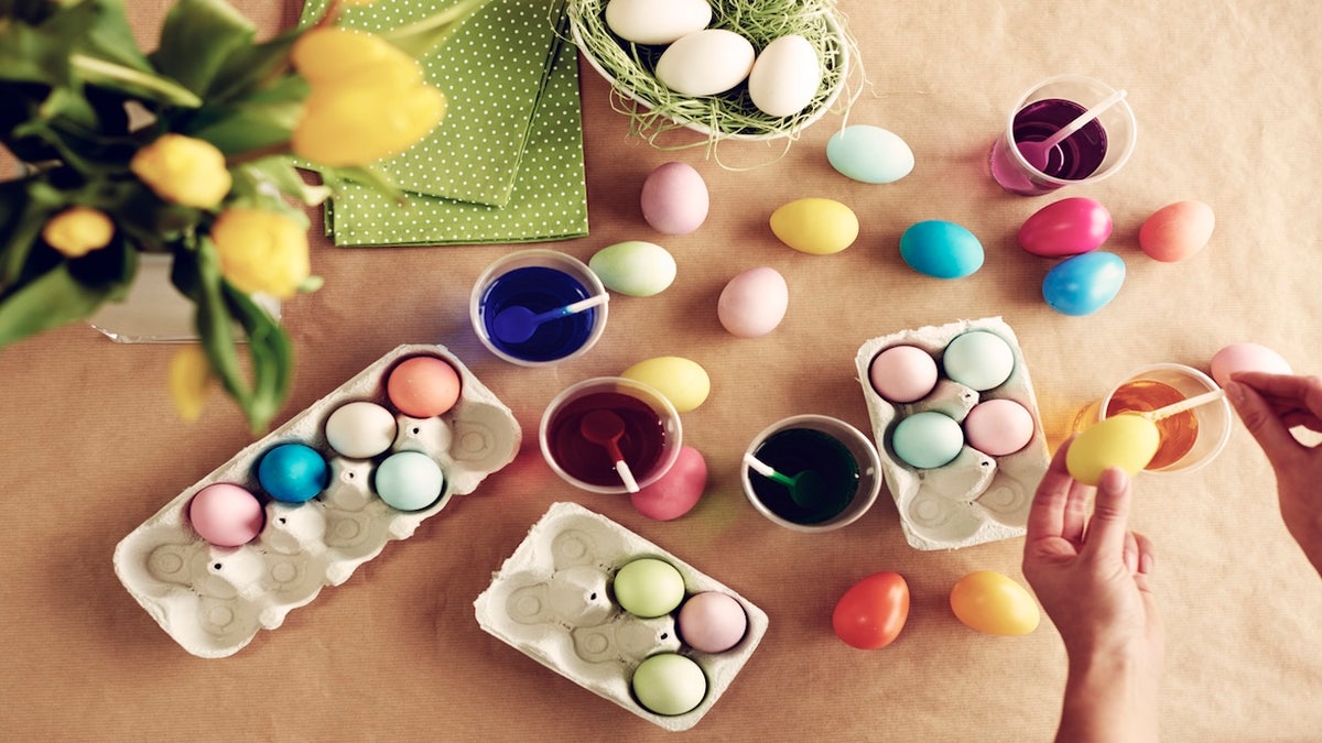 easter eggs being dyed