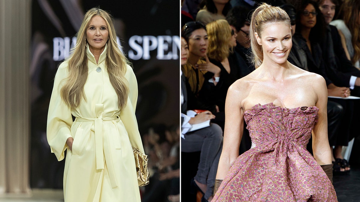 Elle MacPherson on the runway 14 years apart