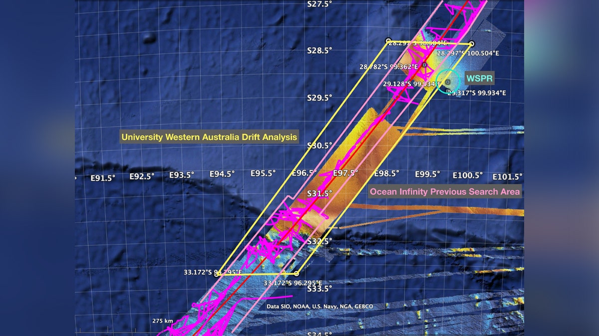 Map showing possible location of the missing plane