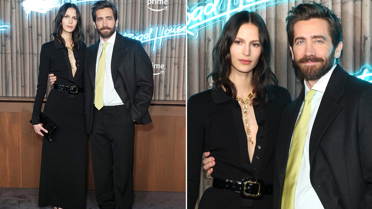 Jake Gyllenhaal and Jeanne Cadieu at the premiere of Road House.