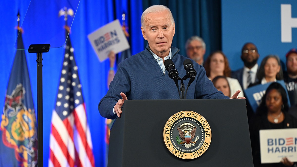 President Biden speaks from the podium in Pennsylvania