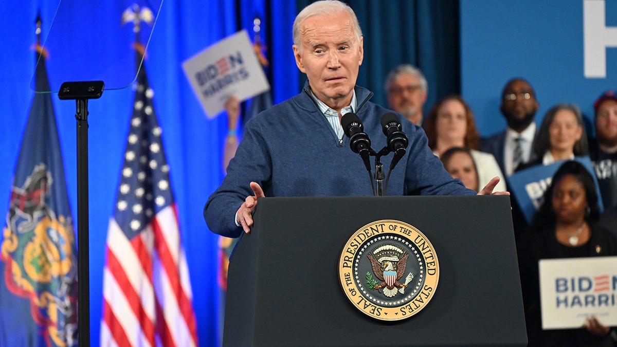 President Biden speaks at podium in Pennsylvania