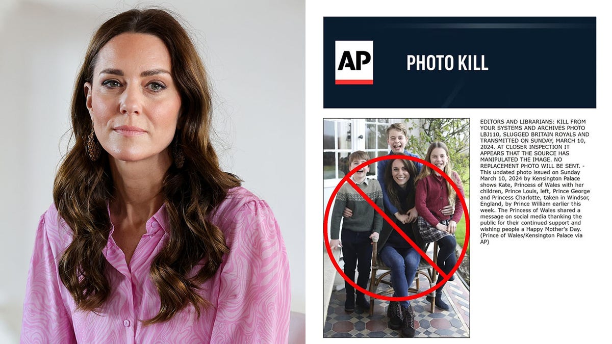 Foto de Kate Middleton lado a lado com a versão puxada de sua foto de família