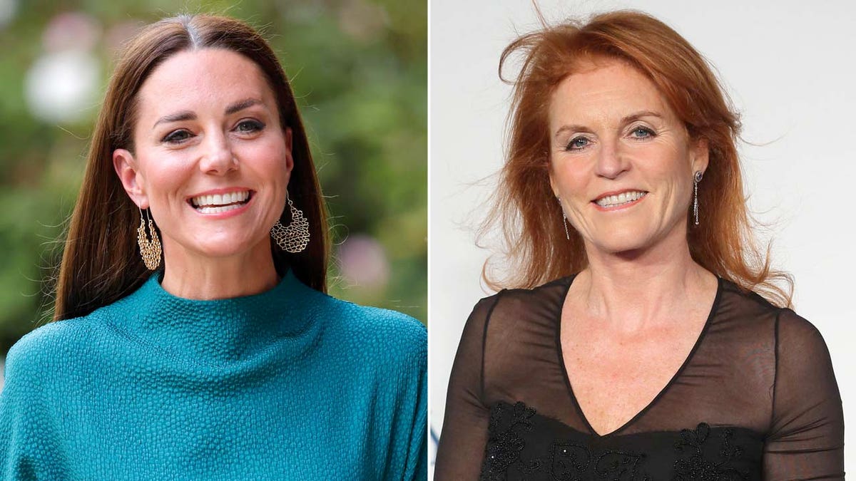 Kate Middleton and Sarah Ferguson smile at each other