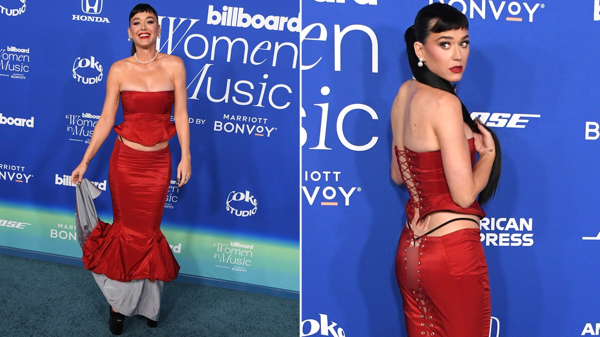 Katy Perry in a red two-piece on the red carpet