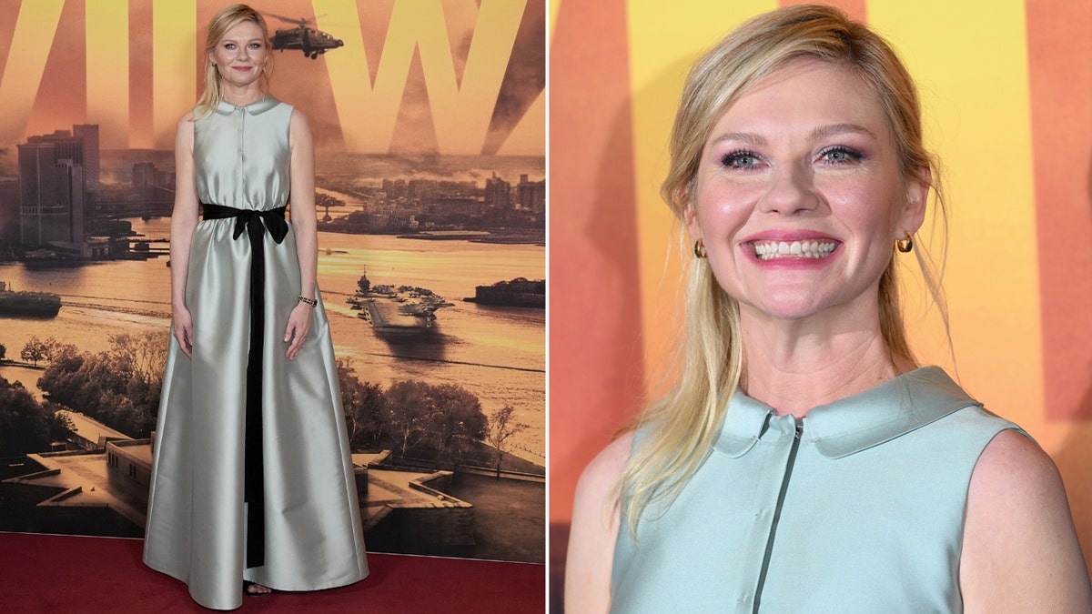 Kirsten Dunst wearing pale green at the premiere of Civil War