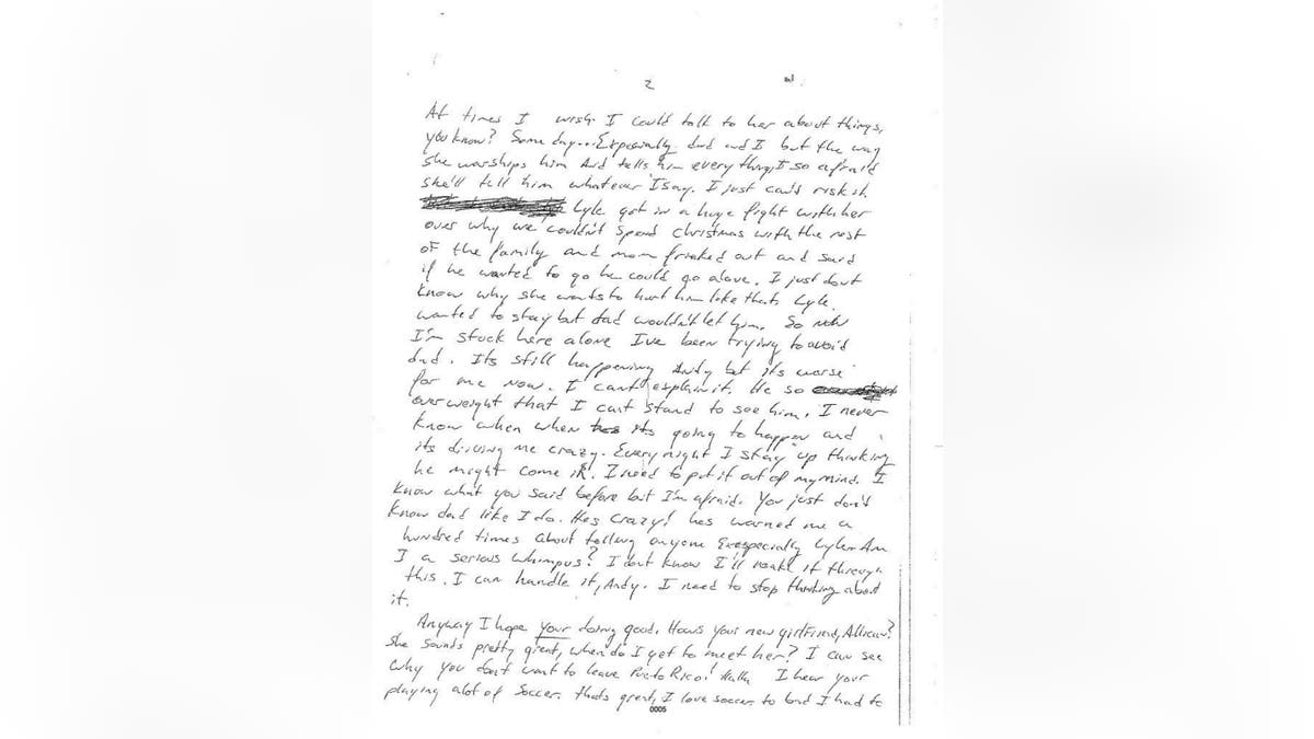 Pictured is a letter allegedly written by Erik Menendez