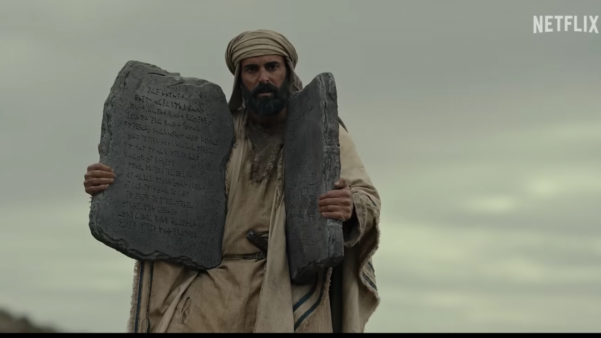 Netflix screenshot of Moses with Ten Commandments from "Testament: The Story of Moses."