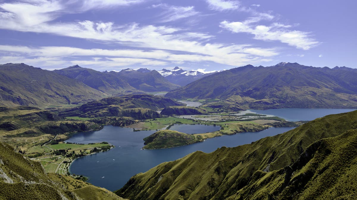 New Zealand mountains, sky, and [lake