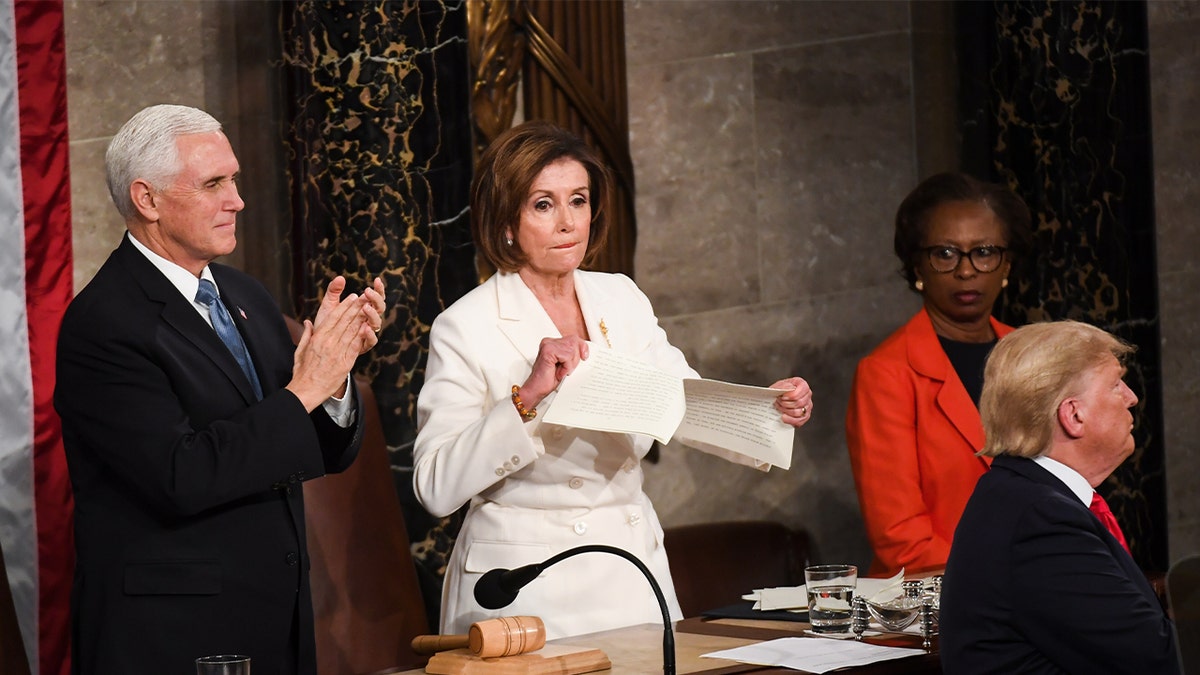 Pelosi tears up speech