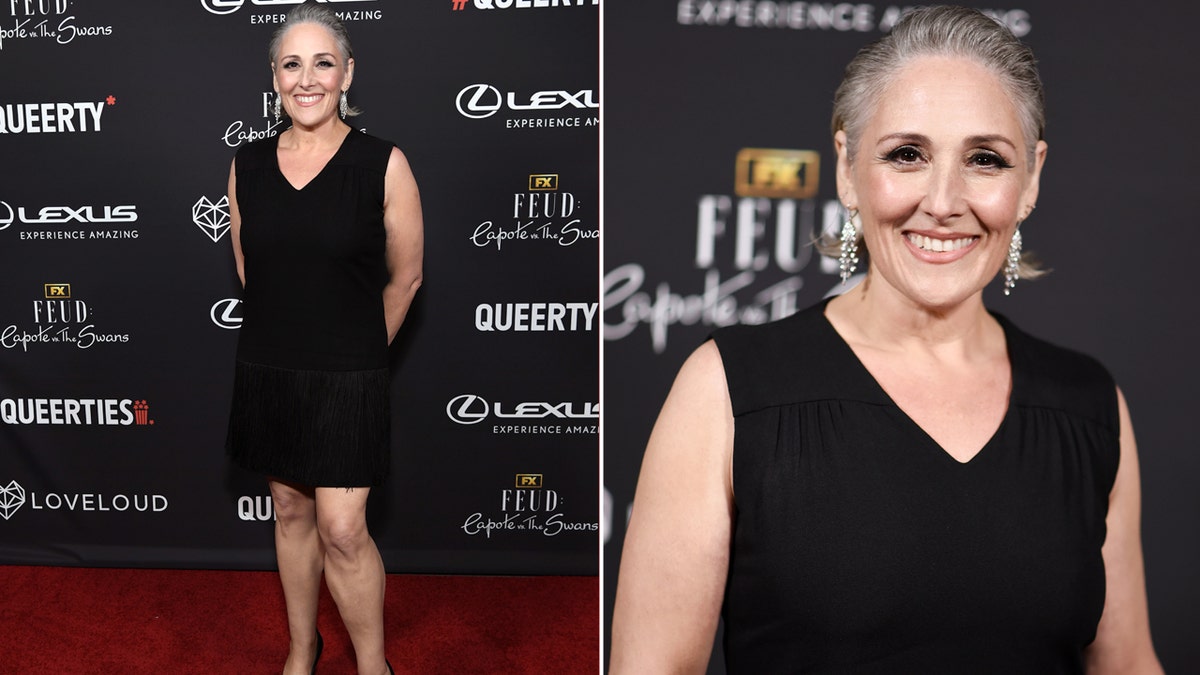 Ricki Lake wearing a black dress on the red carpet