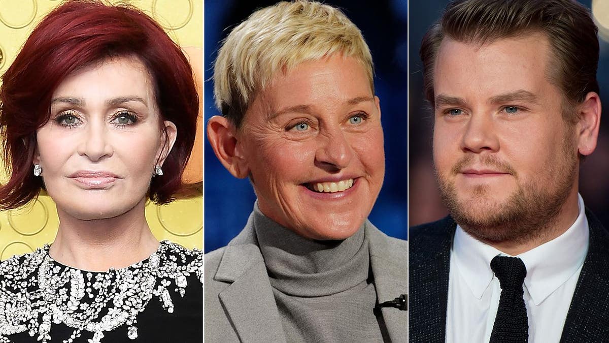 A split of Sharon Osbourne, Ellen DeGeneres and James Corden
