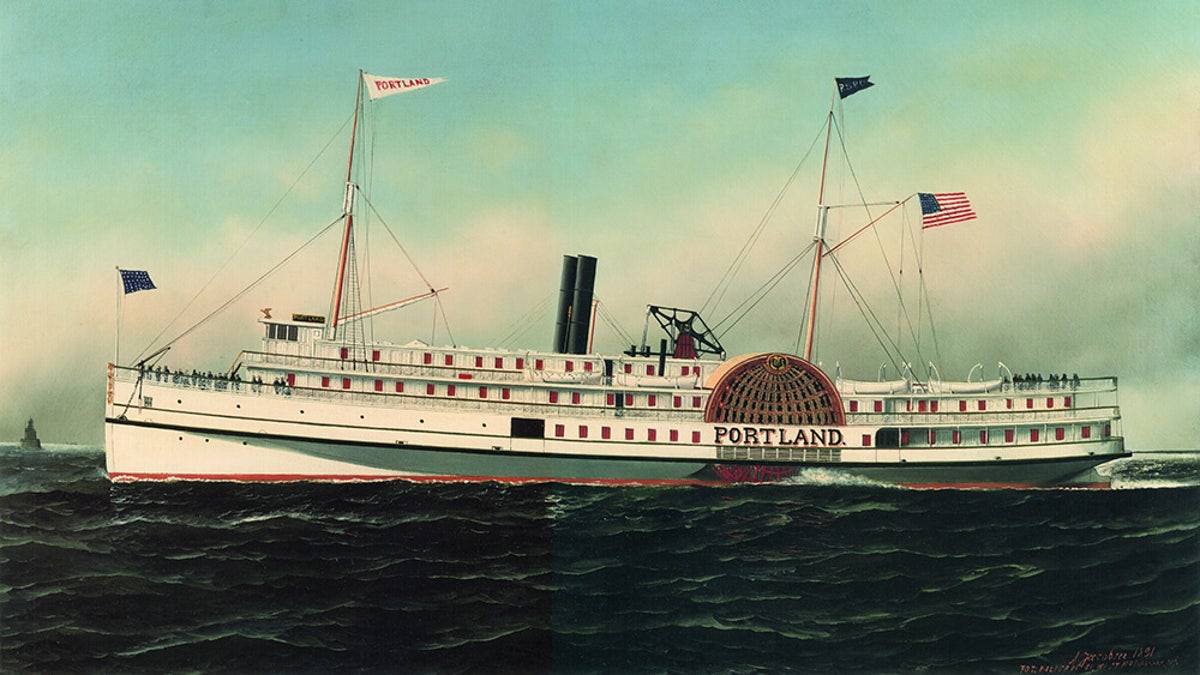 Painting of the 1989 steamship Portland, which sank off the coast of Massachusetts.