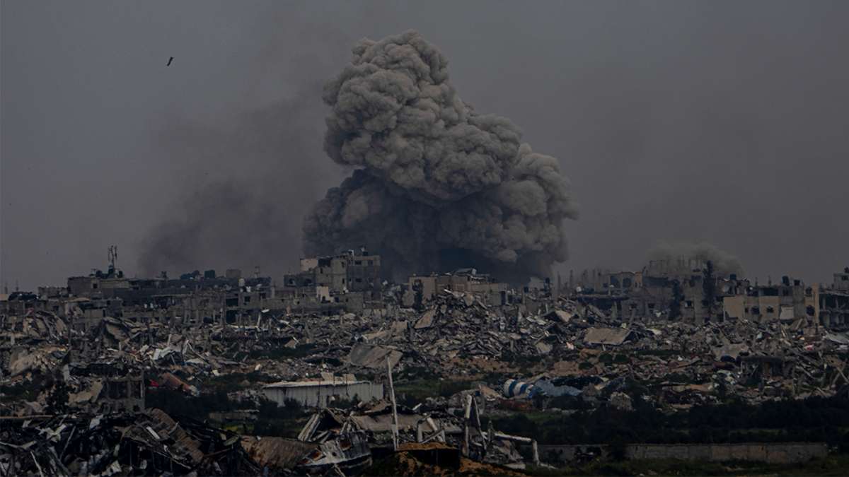 Smoke and explosions rise inside the Gaza Strip