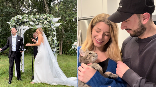 Married couple adopts stray cat who crashed their wedding ceremony: 'Meant to be'