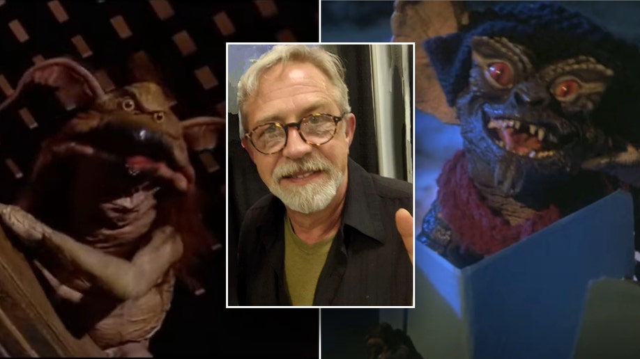 Mark Dodson, center, with Salacious Crumb and Gremlins characters behind him