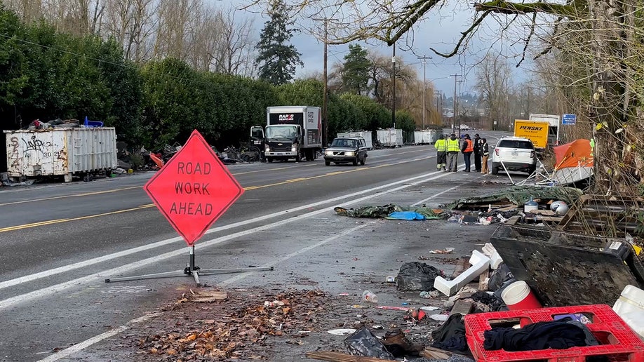 Trash, debris alongside road in Portland