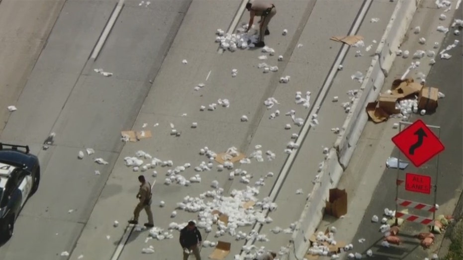 California highway clogged after hundreds of toilet paper rolls spill