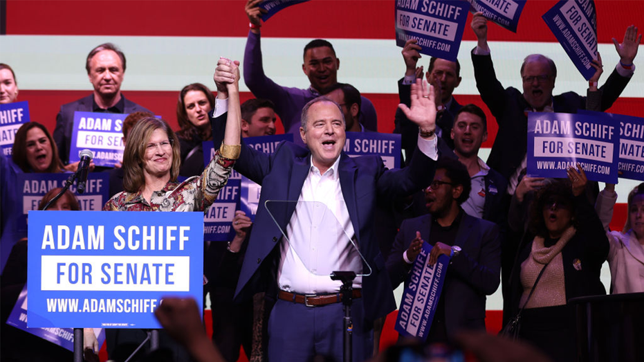 Pro-Palestinian protesters interrupt Adam Schiff's victory speech, demand cease-fire in Gaza