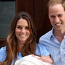 Princess Catherine, Prince William and newborn son, Prince George outside the hospital