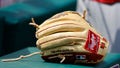 A general view of a Rawlings baseball glove prior to the game between the Philadelphia Phillies and Washington Nationals  on July 1, 2023 at Citizens Bank Park in Philadelphia, Pennsylvania.