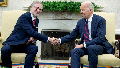 President Joe Biden, right, and Prime Minister Petr Fiala of the Czech Republic shake hands during a meeting in the Oval Office at the White House, Monday, April 15, 2024.