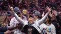 Dawn Staley of the South Carolina Gamecocks celebrates as the confetti falls after beating Iowa Hawkeyes in the 2024 NCAA Women's Basketball Tournament National Championship at Rocket Mortgage FieldHouse on April 07, 2024 in Cleveland, Ohio