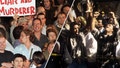 A split image shows the different reactions as large groups of people gathered to hear the verdict in OJ Simpsons 1990s murder trial over the deaths of ex-wife Nicole Brown Simpson and her friend Ronald Goldman.