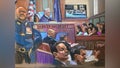 A court sketch depicts the second day of former President Donald Trump&rsquo;s criminal trial in Manhattan Criminal Court on Tuesday, April 16, 2024. Jury selection for the alleged hush money case remains ongoing.