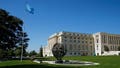A U.N. flag waves outside the United Nations European headquarters in Geneva, Switzerland May 22, 2019.