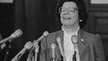 Chief Justice Ellen Ash Peters smiles as she conducts a news conference at the Connecticut Supreme Court, Nov. 13, 1984, in Hartford, Conn. Peters, the first woman to serve as Connecticuts chief justice and wrote the majority opinion in the state Supreme Courts landmark school desegregation ruling in 1996, died Tuesday, April 16, 2024. She was 94.