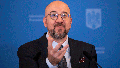 European Council President Charles Michel gestures during a press conference with Romanian President Klaus Iohannis at the Cotroceni Presidential Palace in Bucharest, Romania, Wednesday, April 3, 2024.