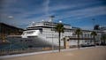 A view of the cruise ship MSC Armony moored in the port of Barcelona, Spain, Wednesday, April 3, 2024. Authorities said Wednesday that a group of 69 Bolivians are not being allowed to disembark from a cruise ship in the Spanish northeastern port of Barcelona because they lack valid documents to enter the European Union's Schengen area.