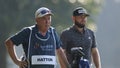 Tyrrell Hatton of England and his caddie Mick Donaghy wait to play a shot on the 17th hole during Day Two of the Horizon Irish Open at The K Club on September 08, 2023 in Straffan, Ireland.