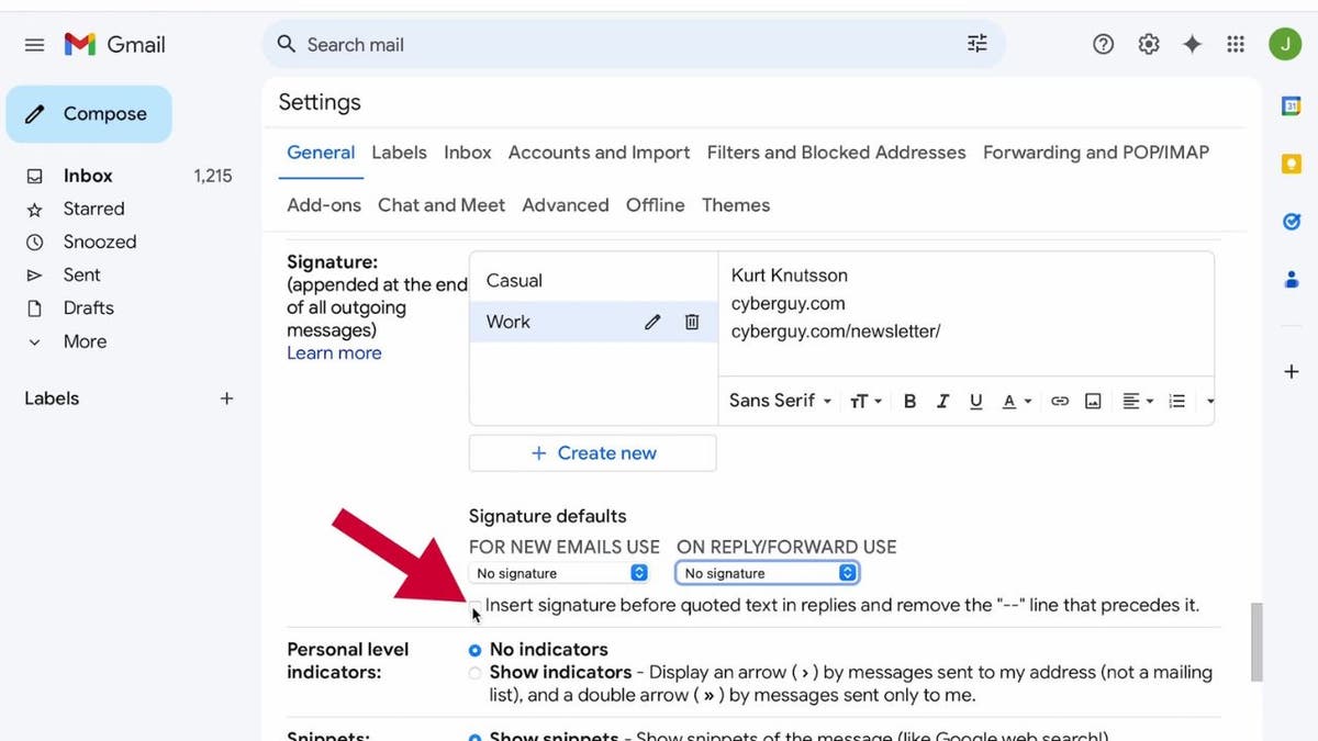 Steps to create a custom Gmail signature on desktop