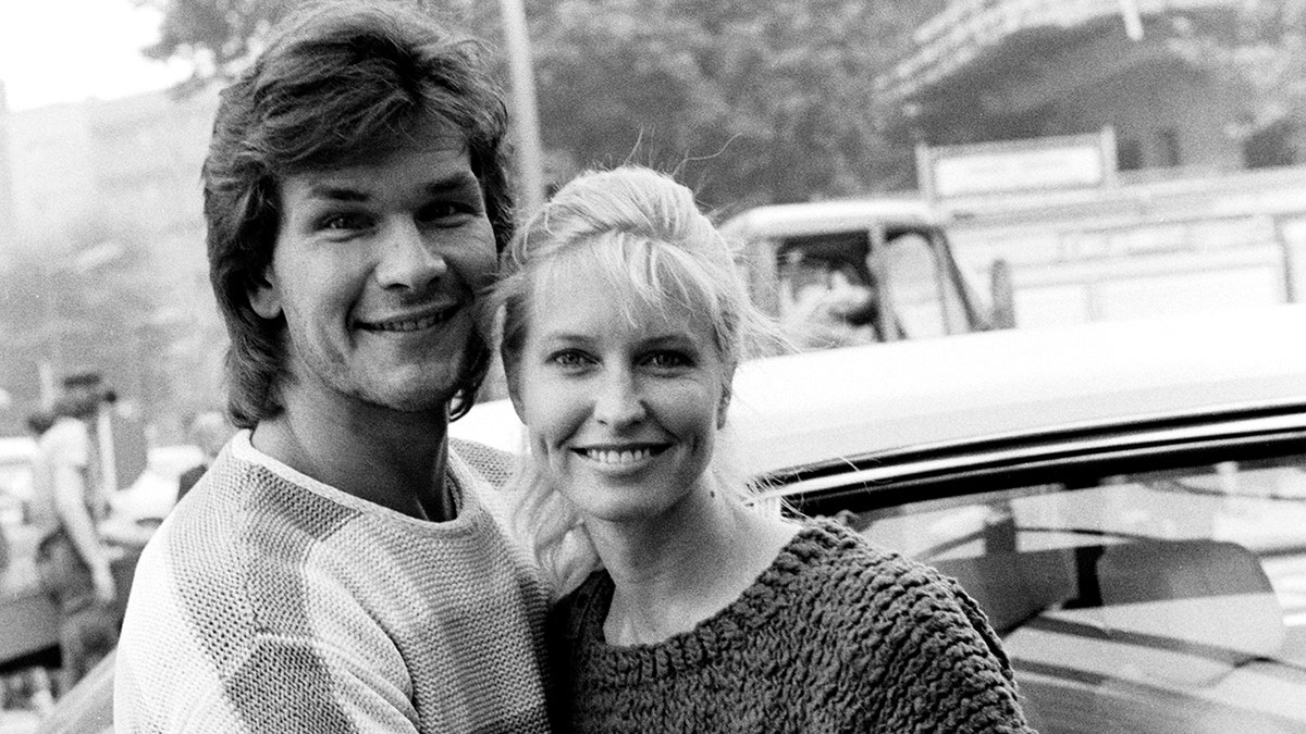 Patrick Swayze and Lisa Niemi in a black and white photo
