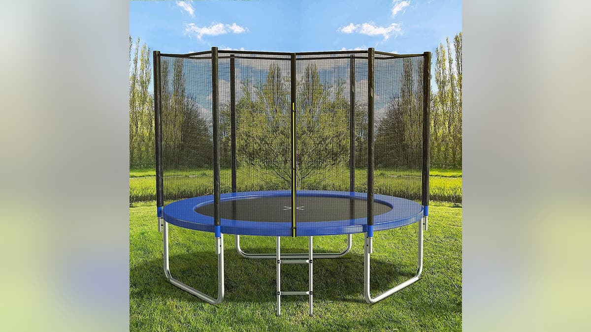 A trampoline is every child's idea of fun.?