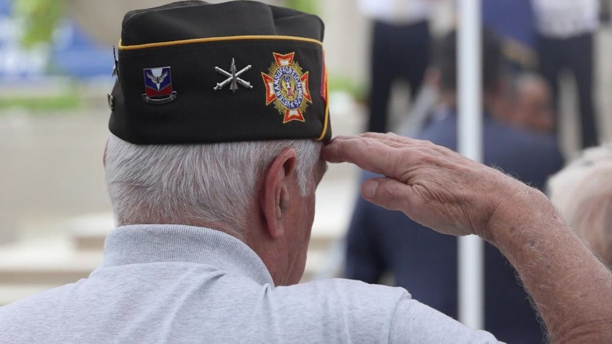 A U.S. military veteran giving a salute.
