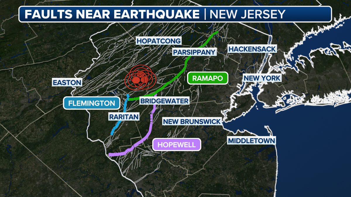 Map shows faults near the New Jersey earthquake